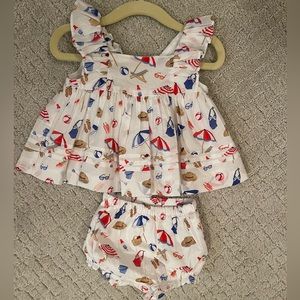 JANIE AND JACK DRESS WITH BLOOMERS- BEACH MOTIF- SIZE 3-6 mo